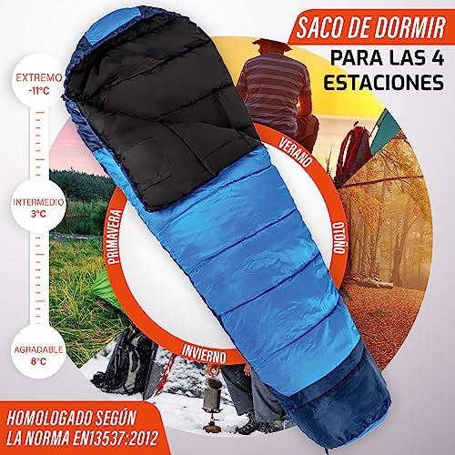 FIT NATION Viking Trek Saco de Dormir Invierno y Verano - 350 g. de Relleno cálido y Transpirable. Sacos de Dormir Adultos/Adolescentes/niños para Festivales, Senderismo y mochileros.