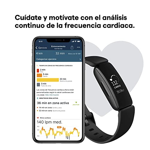 Fitbit Inspire 2 - Pulsera de salud y actividad física con ritmo cardiaco continuo, 1 año del servicio Fitbit Premium incluido y 10 días de batería, Negro