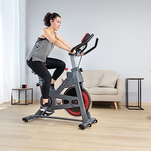 Fitfiu Fitness BESP-70 - Bicicleta Indoor Disco de inercia 13kg, pulsómetro, múltiples Niveles de Resistencia, Manillar y sillín Deportivo Regulables, Pantalla LCD