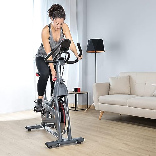 Fitfiu Fitness BESP-70 - Bicicleta Indoor Disco de inercia 13kg, pulsómetro, múltiples Niveles de Resistencia, Manillar y sillín Deportivo Regulables, Pantalla LCD