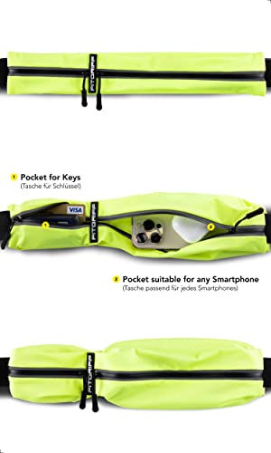 Fitgriff® Cinturón para Correr, Riñonera Running, Cinturón Deportiva Impermeable para Deportes o Viaje al Aire Libre - Mujer & Hombre (65-110cm, Neon Yellow)