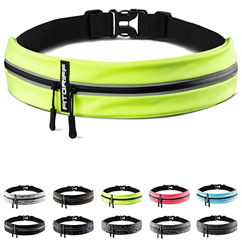 Fitgriff® Cinturón para Correr, Riñonera Running, Cinturón Deportiva Impermeable para Deportes o Viaje al Aire Libre - Mujer & Hombre (65-110cm, Neon Yellow)