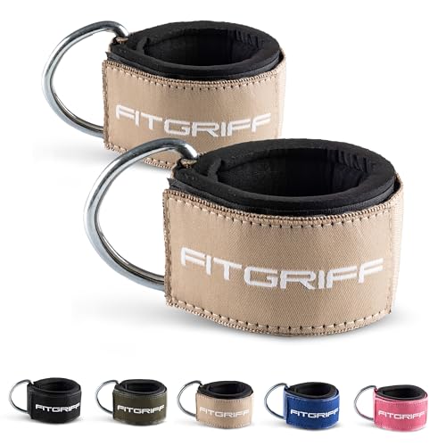 Fitgriff® Tobillera para Polea (Acolchado)- 2 Piezas Correas Tobillos Gym Cable Maquinas, Gimnasio, Fitness - Mujeres y Hombres (Sand)