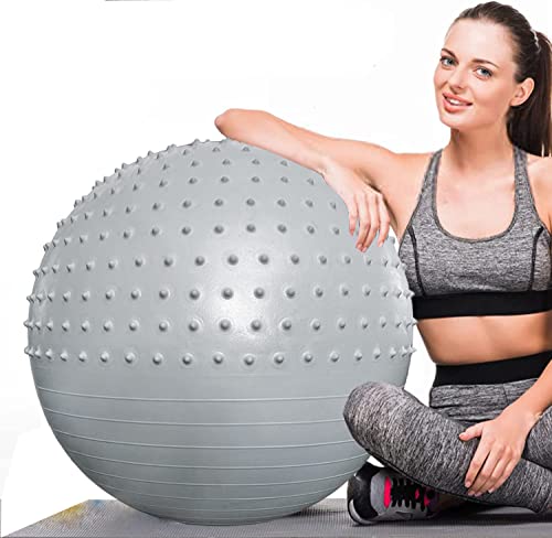 Fitness Ball, Anti-Burst Pilates Ball 55cm/65cm/75cm/85cm Asiento Multiusos Ejercicio Ball Fitball 2 en 1 Masajeador para Fitness Yoga Estiramiento y Pilates (65 cm, Plata)