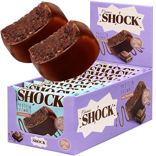 FitnesSHOCK Caja mixta Brownie de chocolate Galleta proteica Postre Mix Box sin azúcares añadidos, con un 15% de proteínas, bajas calorías, fibra saciante, textura suave, 10x50g - Chocolate y Coco