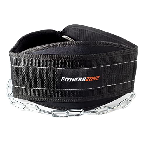 FitnessZone | Cinturón de Lastre Cómodo y Transpirable con Cadena de Acero de 100 cm y Mosquetones | Especial para Dominadas, Barras Paralelas, Otros Ejercicios de Calistenia, Fitness y Crossfit