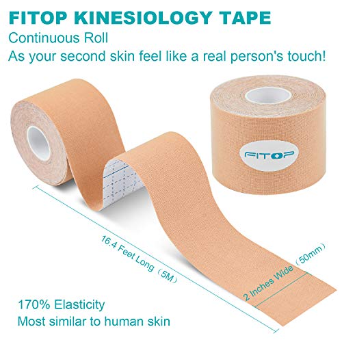 FITOP Rollo de Cinta de Kinesiología de Algodón 5 m x 5 cm (Beige)