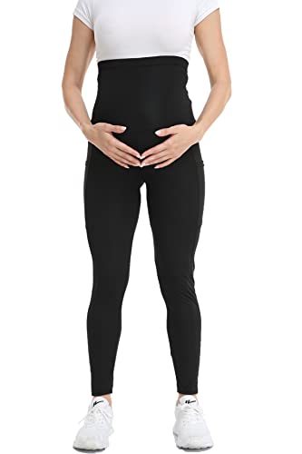 FITTOO Leggings de premamá de cintura alta para mujer, pantalones de yoga largos para embarazadas, con bolsillos, Negro , XL