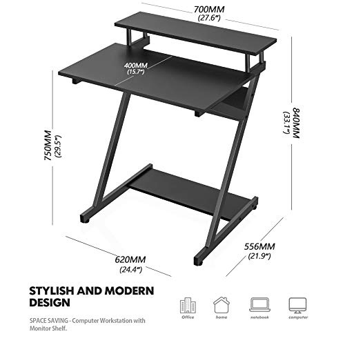 FITUEYES Mesa de Ordenador Madera Negro Z-Shaped 3 Plataformas Escritorio Estudio 70x60x84cm CD307001WB