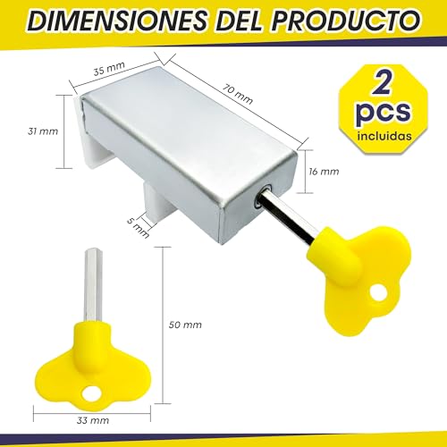 Fitza Cierre ventana corredera (2Pcs)-Bloqueo ventanas correderas de Aluminio-Cerradura ventana corredera para garantizar tu seguridad-Seguro ventanas correderas