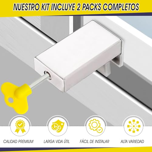 Fitza Cierre ventana corredera (2Pcs)-Bloqueo ventanas correderas de Aluminio-Cerradura ventana corredera para garantizar tu seguridad-Seguro ventanas correderas