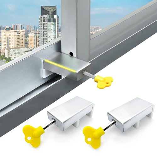 Fitza Cierre ventana corredera (2Pcs)-Bloqueo ventanas correderas de Aluminio-Cerradura ventana corredera para garantizar tu seguridad-Seguro ventanas correderas