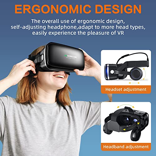 FIYAPOO Gafas VR con Auriculares, 3D Gafas Realidad Virtuales,Visión Amplia 360 Grado Película 3D Juego Envolvente para Móviles 4.7-6.6 Pulgada Inteligentes por Android/iPhone