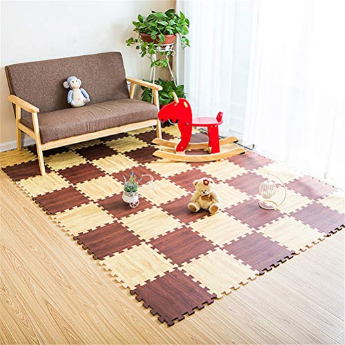 FJROnline Alfombra de suelo de grano de madera, 10 azulejos entrelazados de espuma para gimnasio y decoración del hogar, 30 cm x 30 cm