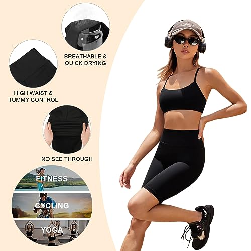 flintronic 1pcs Mallas Cortos Mujer Fitness Cintura Alta, Leggins Yoga Correr Deporte, Leggings de Gimnasio, Mujer Pantalones Capri Leggings, 3/4 Pantalones Deportivos Capri Mujer, Negro