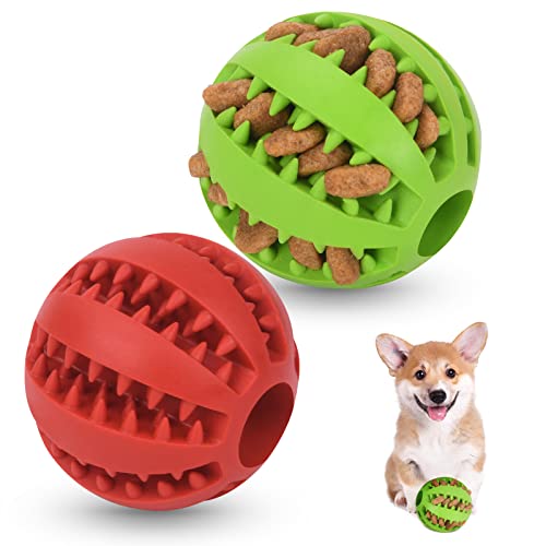 flintronic 2pcs Pelota de Caucho Natural, Duradera, para Comedero, para Limpieza de Dientes, Juguetes Interactivos para Perros(5 cm)