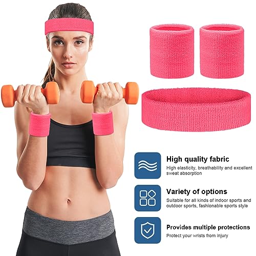 Flintronic 3 Piezas Deportes Diadema, Elástica Cinta De Pelo Deportiva, Sudor Absorbente de Humedad Banda, Banda de Pelo, Cinta para Pelo, para Ciclismo, Yoga-Rosa roja