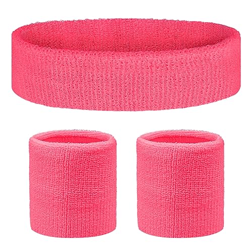 Flintronic 3 Piezas Deportes Diadema, Elástica Cinta De Pelo Deportiva, Sudor Absorbente de Humedad Banda, Banda de Pelo, Cinta para Pelo, para Ciclismo, Yoga-Rosa roja