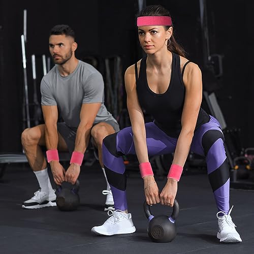 Flintronic 3 Piezas Deportes Diadema, Elástica Cinta De Pelo Deportiva, Sudor Absorbente de Humedad Banda, Banda de Pelo, Cinta para Pelo, para Ciclismo, Yoga-Rosa roja