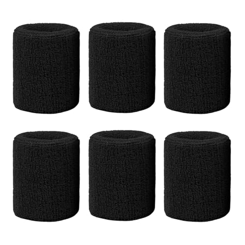 Flintronic 6PCS Muñequeras Deportivas para Hombres y Mujeres, Muñequeras para el Sudor, para Baloncesto, Gimnasio, Gimnasia, Tenis, Fútbol (Negro)