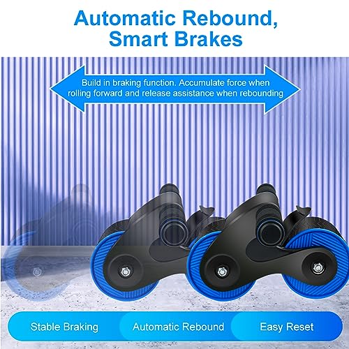 Flintronic Ab Roller Wheel - 2023 New Rueda abdominal de rebote automático con Ruedas Dobles, Hombres y Mujeres Fitness Core Trainer para Casa con Temporizador Y Alfombrilla De Rodillas (Azul Negro)