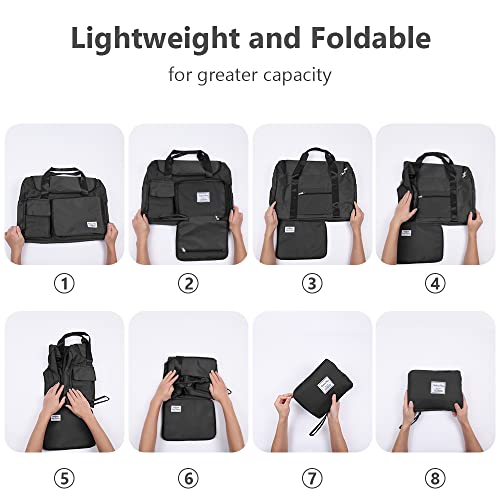 Flintronic Bolsa de Viaje, Bolsa de Viaje Ligera e Impermeable, Bolsa Grande de Fin de Semana, Bolsas de Hombro para Compras Deportivas en el Gimnasio (con 1 Etiqueta de Equipaje)-Negro