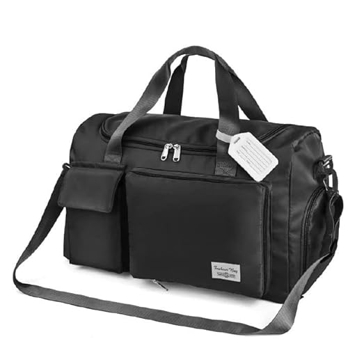 Flintronic Bolsa de Viaje, Bolsa de Viaje Ligera e Impermeable, Bolsa Grande de Fin de Semana, Bolsas de Hombro para Compras Deportivas en el Gimnasio (con 1 Etiqueta de Equipaje)-Negro