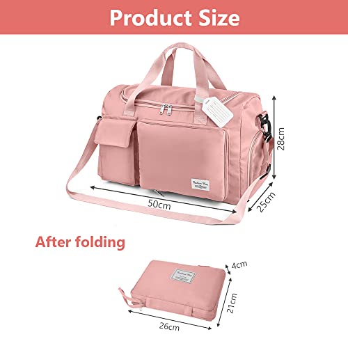 Flintronic Bolsa de Viaje, Ligera e Impermeable, Grande de Fin de Semana, de Hombro para Compras Deportivas en el Gimnasio (con 1 Etiqueta de Equipaje)-Rosa