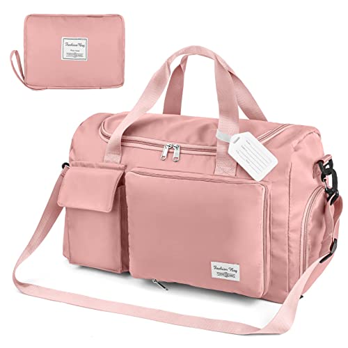 Flintronic Bolsa de Viaje, Ligera e Impermeable, Grande de Fin de Semana, de Hombro para Compras Deportivas en el Gimnasio (con 1 Etiqueta de Equipaje)-Rosa