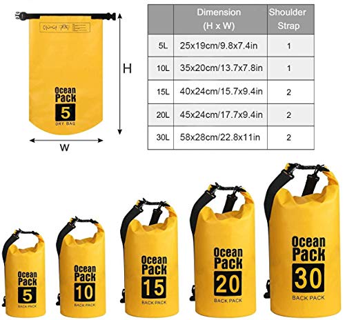 flintronic® Bolsa Impermeable, 10L Bolsa de Hombro Impermeable IP66, para Canoa Kayak Barco Camping Natación Rafting Velo Pesca,Amarillo (Incluye 2 PCS Bolsa Impermeable para Teléfono Celular)