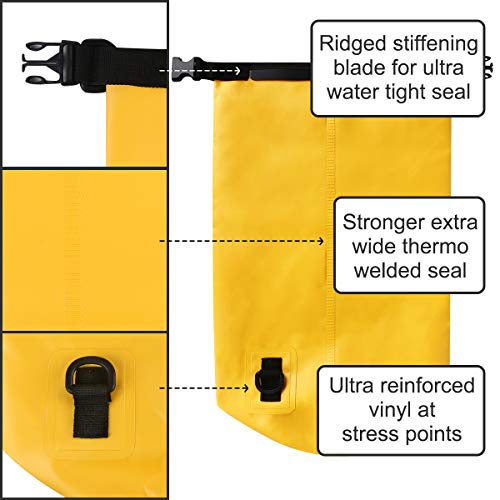 flintronic® Bolsa Impermeable, 10L Bolsa de Hombro Impermeable IP66, para Canoa Kayak Barco Camping Natación Rafting Velo Pesca,Amarillo (Incluye 2 PCS Bolsa Impermeable para Teléfono Celular)