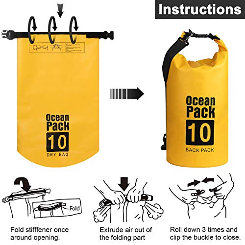 flintronic® Bolsa Impermeable, 10L Bolsa de Hombro Impermeable IP66, para Canoa Kayak Barco Camping Natación Rafting Velo Pesca,Amarillo (Incluye 2 PCS Bolsa Impermeable para Teléfono Celular)