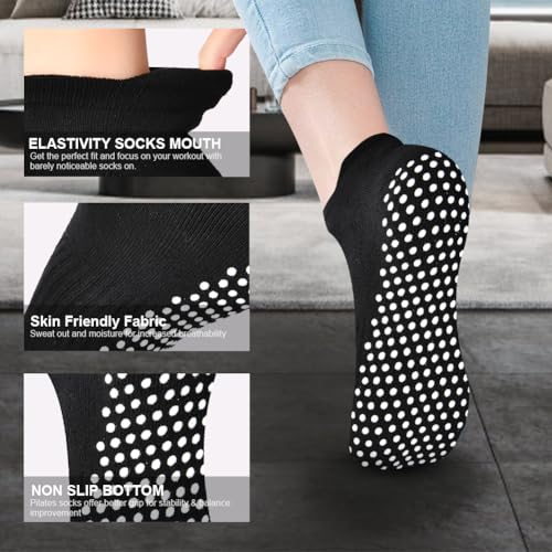 flintronic Calcetines Pilates Yoga, 4 Pares Pilates Calcetines Antideslizantes Mujer pour Yoga, Fitness Antideslizantes Calcetines, con Asas y Correas, para Pilates, Danza, Fitness