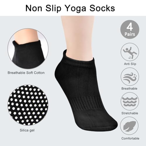 flintronic Calcetines Pilates Yoga, 4 Pares Pilates Calcetines Antideslizantes Mujer pour Yoga, Fitness Antideslizantes Calcetines, con Asas y Correas, para Pilates, Danza, Fitness