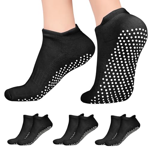 flintronic Calcetines Pilates Yoga, 4 Pares Pilates Calcetines Antideslizantes Mujer pour Yoga, Fitness Antideslizantes Calcetines, con Asas y Correas, para Pilates, Danza, Fitness