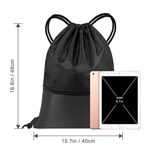 flintronic Gimnasio Mochila con cordón Bolsa,Mochila de Cuerda,(Talla 48 * 41CM) Bolsa de Deporte Gimnasia para Deporte, Escolar, Gimnasio, Viaje, Playa -Negro/1pcs