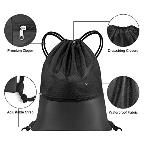 flintronic Gimnasio Mochila con cordón Bolsa,Mochila de Cuerda,(Talla 48 * 41CM) Bolsa de Deporte Gimnasia para Deporte, Escolar, Gimnasio, Viaje, Playa -Negro/1pcs