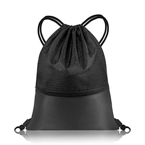 flintronic Gimnasio Mochila con cordón Bolsa,Mochila de Cuerda,(Talla 48 * 41CM) Bolsa de Deporte Gimnasia para Deporte, Escolar, Gimnasio, Viaje, Playa -Negro/1pcs