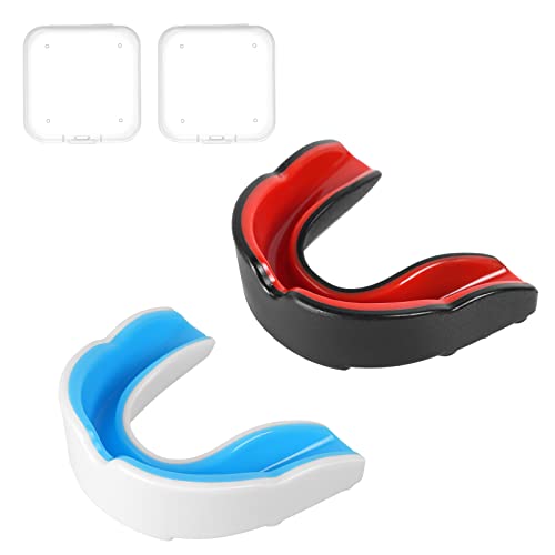 Flintronic Protector Bucal Deportivo Niños, Protector Bucal Deportivo para Respiración Ideal, para Artes Marciales, MMA, Boxeo, Kickboxing, Hockey, Fútbol / -Rojo+Negro/Azul+Blanco