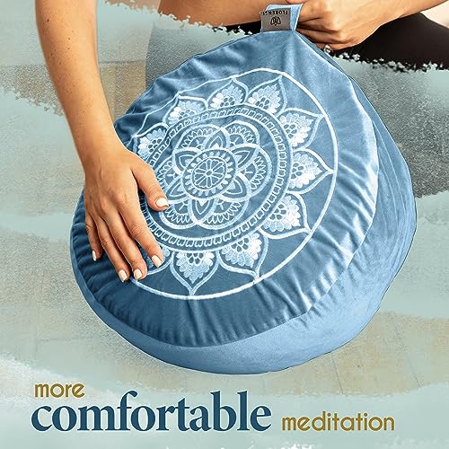 Florensi Cojín de Meditación - Cómodo Cojín de Piso - Almohadón de Meditación Tradicional Tibetano con Hermosa Funda de Terciopelo - Amplio Asiento de Cojín de Piso para Adultos