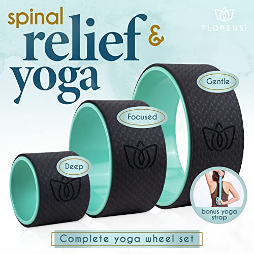 Florensi Rueda de yoga (paquete de 3), rodillo de espalda para relajación muscular, estiramiento de la rueda trasera para alivio del dolor, dolor de espalda, mensajes, círculo de yoga