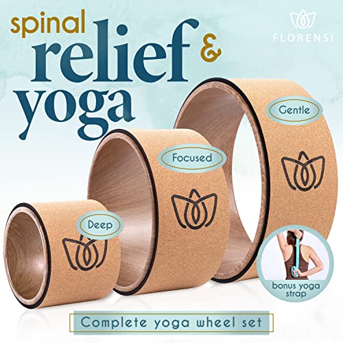 Florensi Rueda de yoga (paquete de 3), rodillo de espalda para relajación muscular, estiramiento de la rueda trasera para alivio del dolor, dolor de espalda, mensajes, círculo de yoga