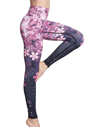 FLYILY Mallas Deportivas Mujer Pantalones impreso Leggings Deportes para Running Yoga Fitness Gym(2-Cherry,XXL)