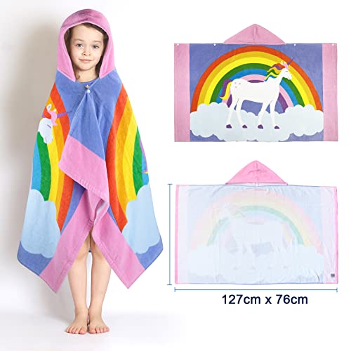 FLYISH DIRECT Toalla Infantil con Capucha, 100% Algodón Toalla de Playa de niño y niña, 127 x 76cm Toalla de Baño