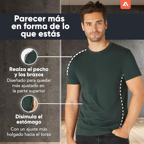 FM London Camiseta (paquete de 3/5) T-Shirt para Hombre, Negro, Burdeos, Verde (Pack de 3 ), L