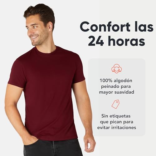 FM London Camiseta (paquete de 3/5) T-Shirt para Hombre, Negro, Burdeos, Verde (Pack de 3 ), L