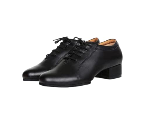 FM2018XSL Zapatos de Baile de Salón para Hombre de Cuero con Punta Redonda de 4,5cm de Tacón de Encaje para Salsa Latina (Tacón 4,5 cm,Talla 42)