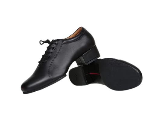 FM2018XSL Zapatos de Baile de Salón para Hombre de Cuero con Punta Redonda de 4,5cm de Tacón de Encaje para Salsa Latina (Tacón 4,5 cm,Talla 42)