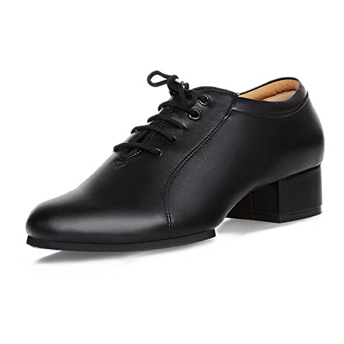 FM2018XSL Zapatos de Baile de Salón para Hombre de Cuero con Punta Redonda de 4,5cm de Tacón de Encaje para Salsa Latina (Tacón 4,5 cm,Talla 42)