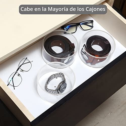 FNG8 Organizador Cinturones de 3 Niveles - Organizador Transparente Redondo con Tapas Magnéticas - Caja Ordena Cinturones de Plástico Acrílico Apilable - Para Joyas, Relojes, Maquillaje, Cosméticos